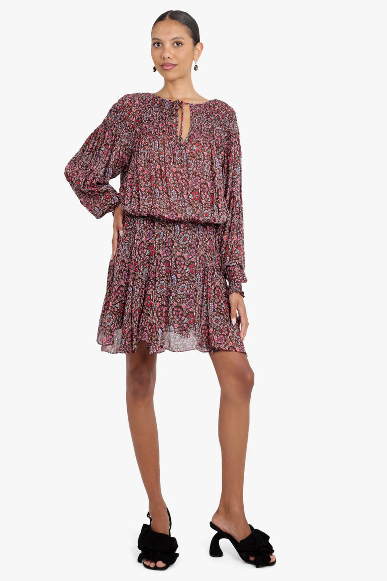 ISABEL MARANT RTW Noanne Floral Print Mini Dress | Brown