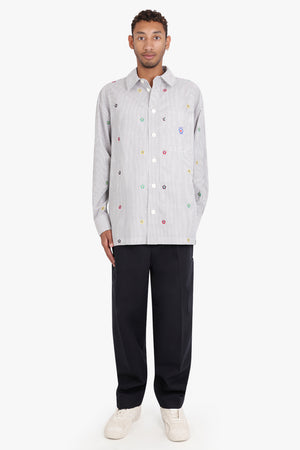 KENZO RTW Stripe Print Oversized Shirt | Stone Grey