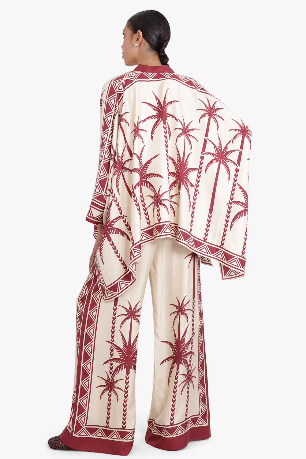 LA DOUBLEJ RTW Silk Twill Foulard Shirt | Date Palms Placee Ivory