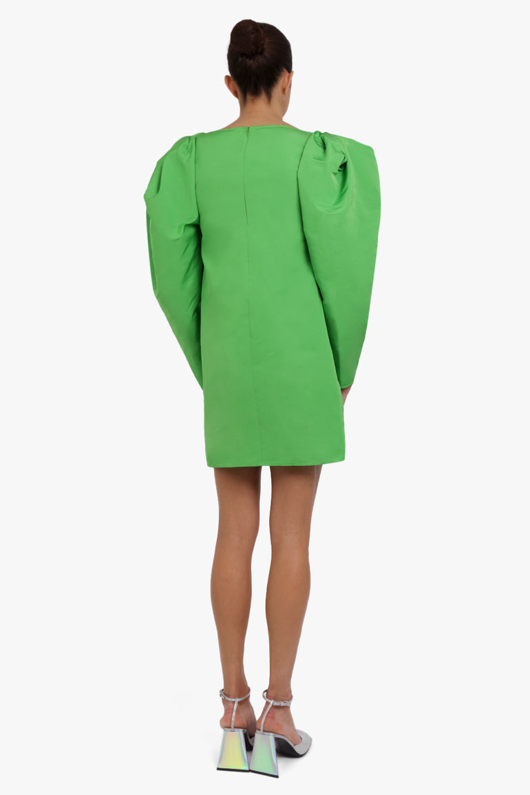 NINA RICCI RTW Taffeta Puff Gathered Sleeve Mini Dress | Green