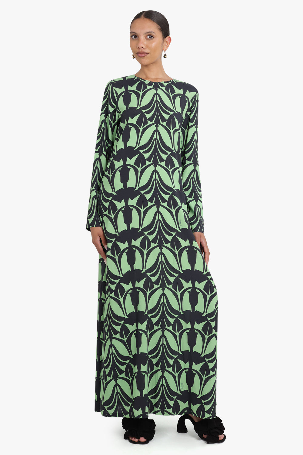 LA DOUBLEJ RTW Long Sleeve Swing Dress | Green Papyrus