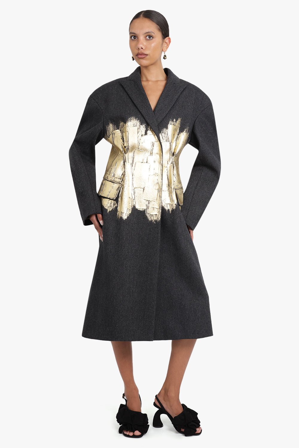 DRIES VAN NOTEN RTW Single Breasted Hand Painted Coat | Anthracite