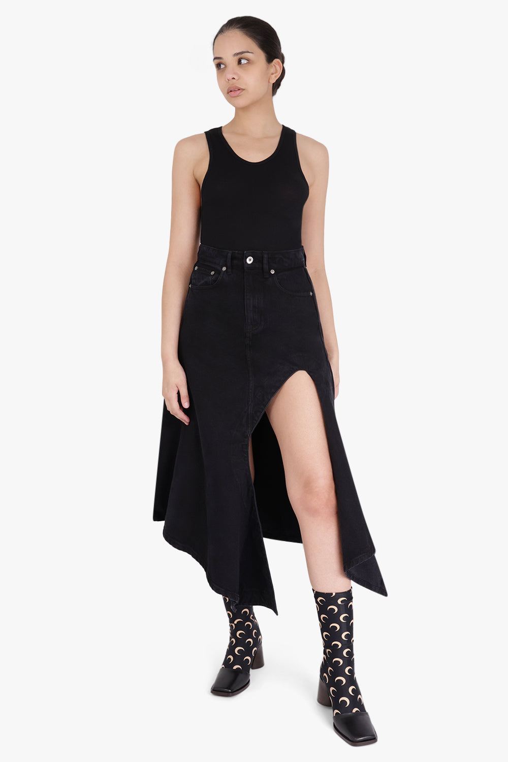 Y/PROJECT RTW Cut Out Denim Skirt | Evergreen Black