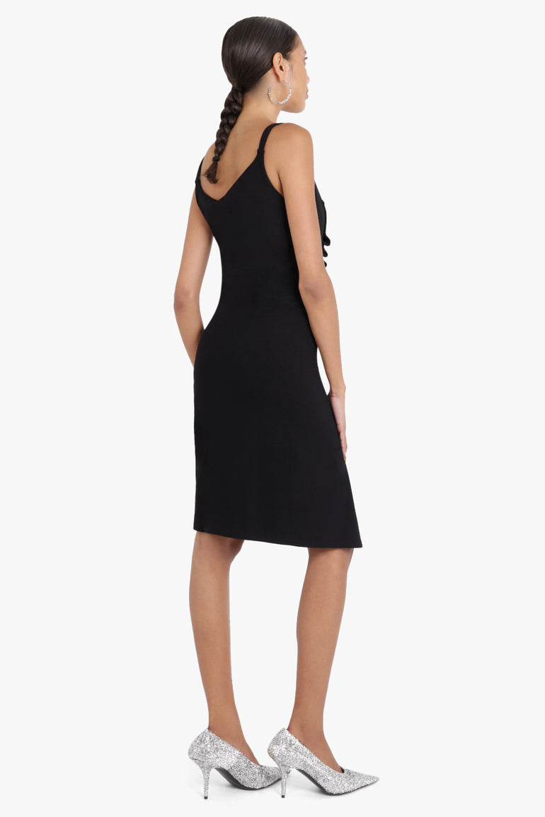 RABANNE RTW Sleeveless Button Down Ruched Asymmetric Lurex Mini Dress | Black