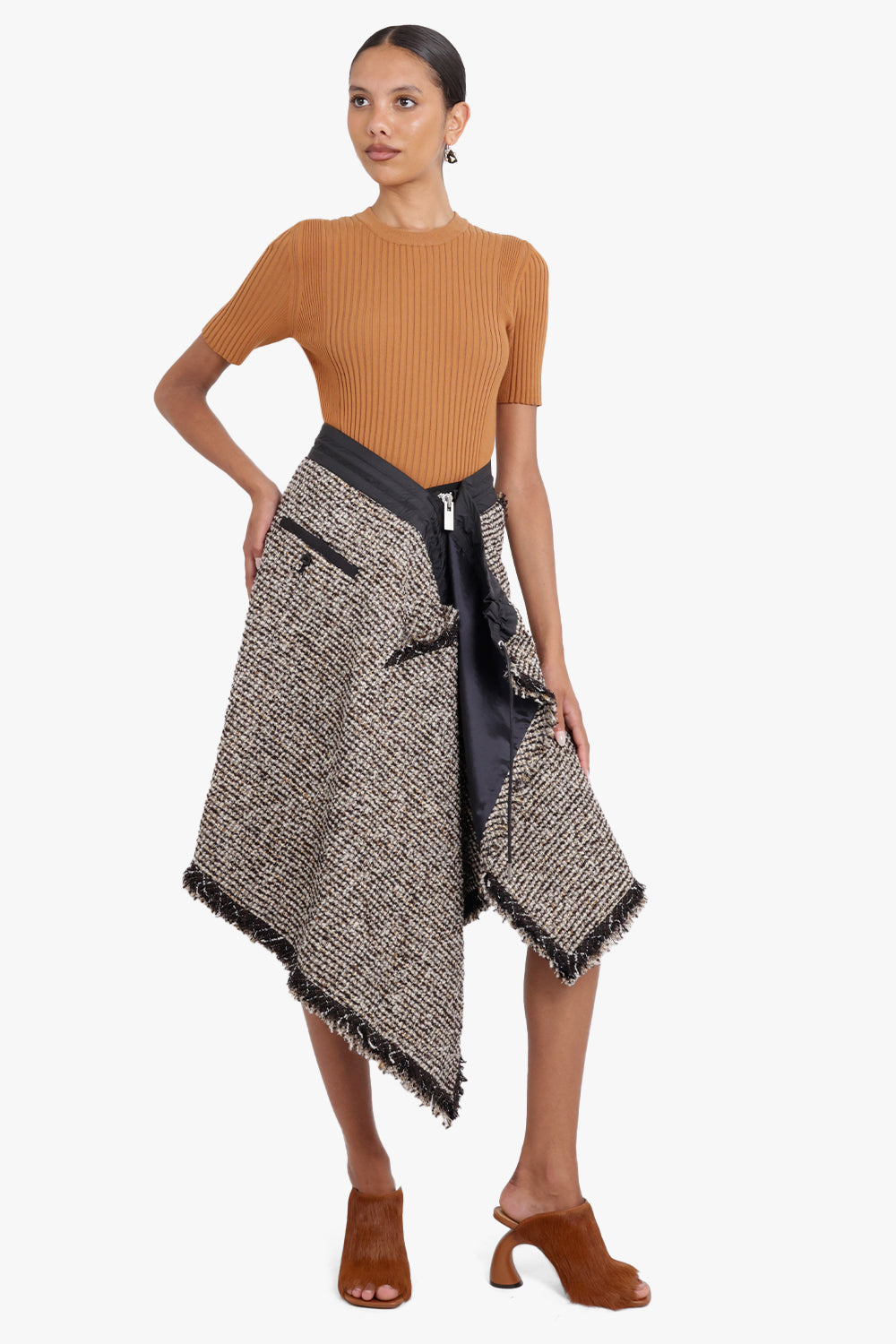SACAI RTW Asymmetric Tweed Skirt | Brown