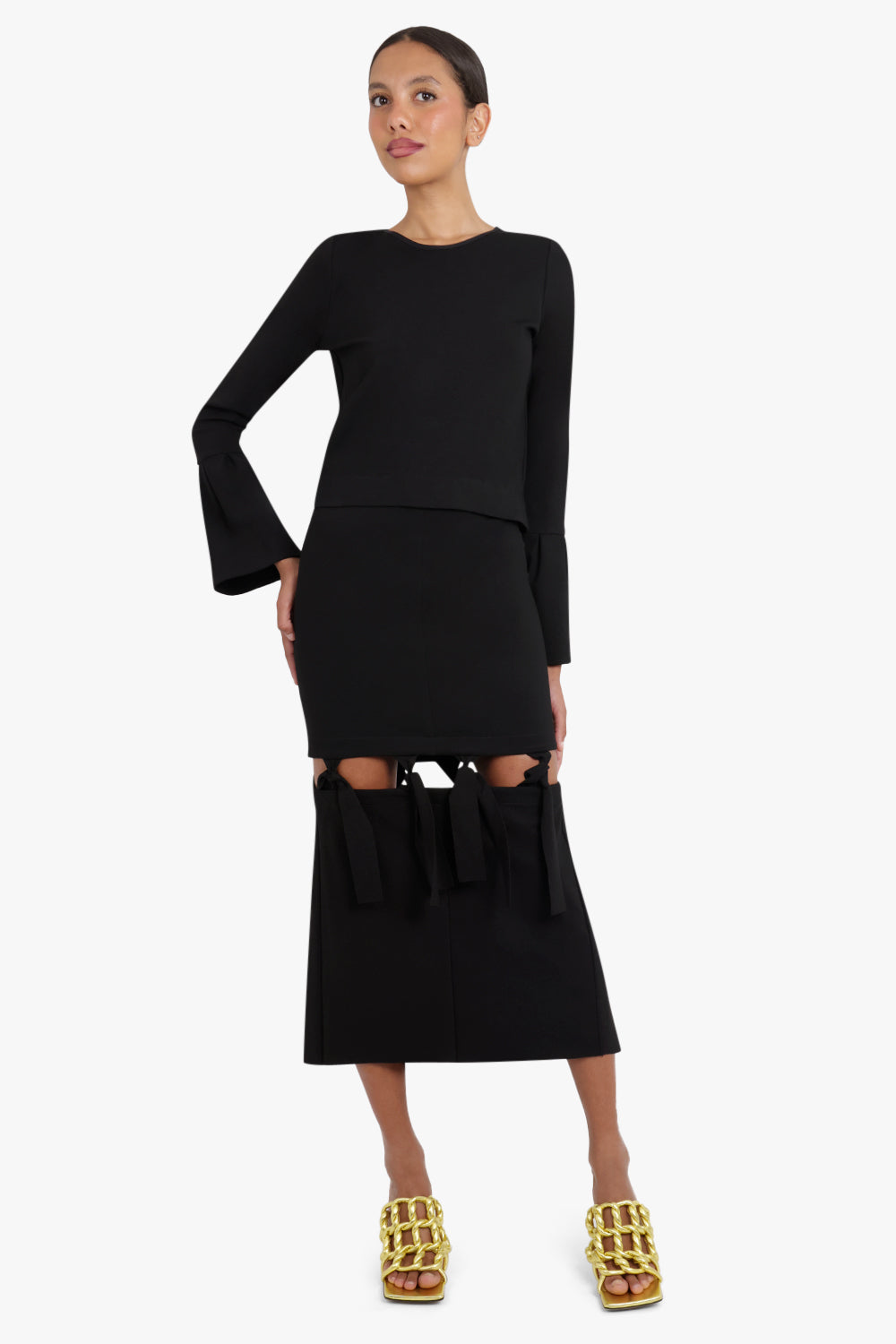 MAISON POI RTW TOUSJOUR PEPLUM SLEEVE CROP TOP BLACK