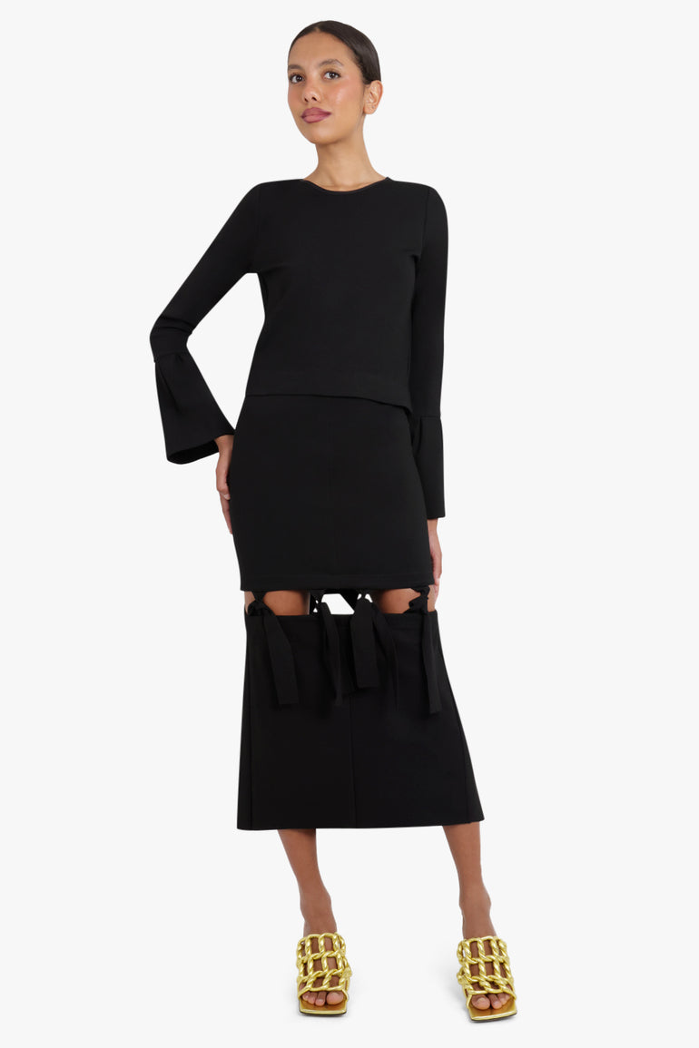 MAISON POI RTW TOUSJOUR PEPLUM SLEEVE CROP TOP BLACK