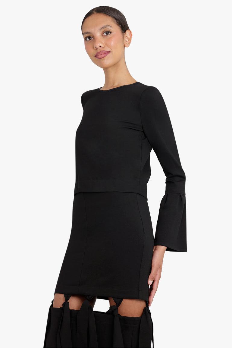 MAISON POI RTW TOUSJOUR PEPLUM SLEEVE CROP TOP BLACK