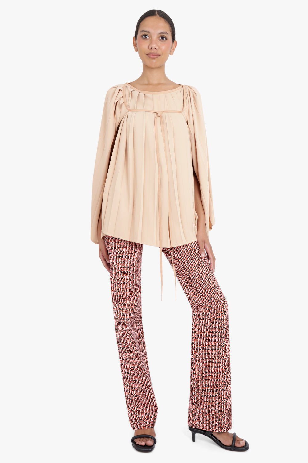 MM6 BY MAISON MARGIELA RTW PINK PLEATED CAPE BLOUSE WITH TIE NUDE