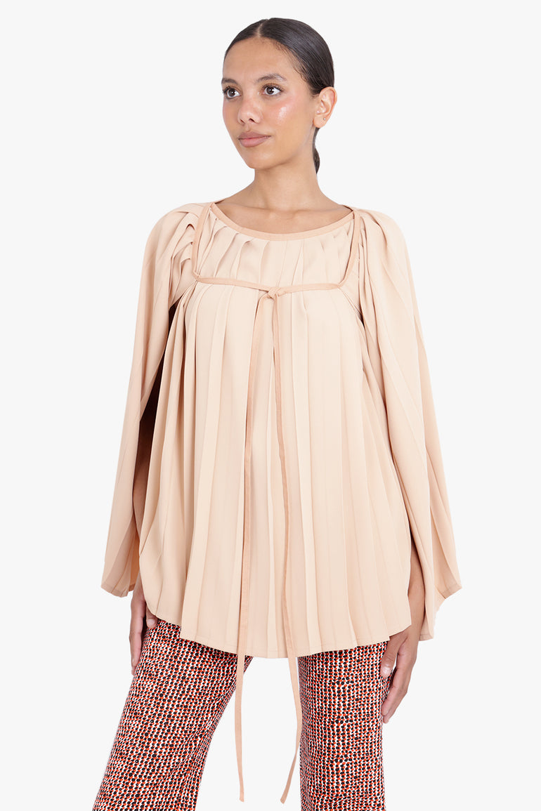 MM6 BY MAISON MARGIELA RTW PINK PLEATED CAPE BLOUSE WITH TIE NUDE