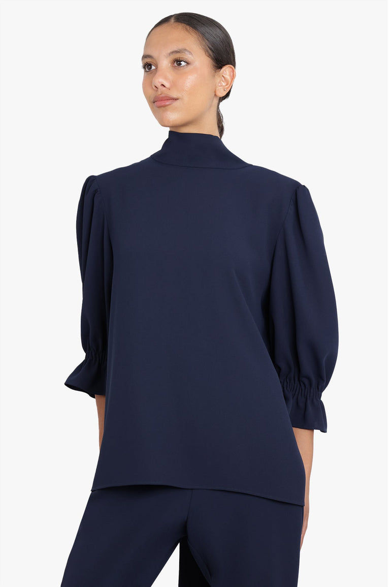MAISON POI RTW FLUID VICTORIANA BLOUSE 3/4SL NAVY