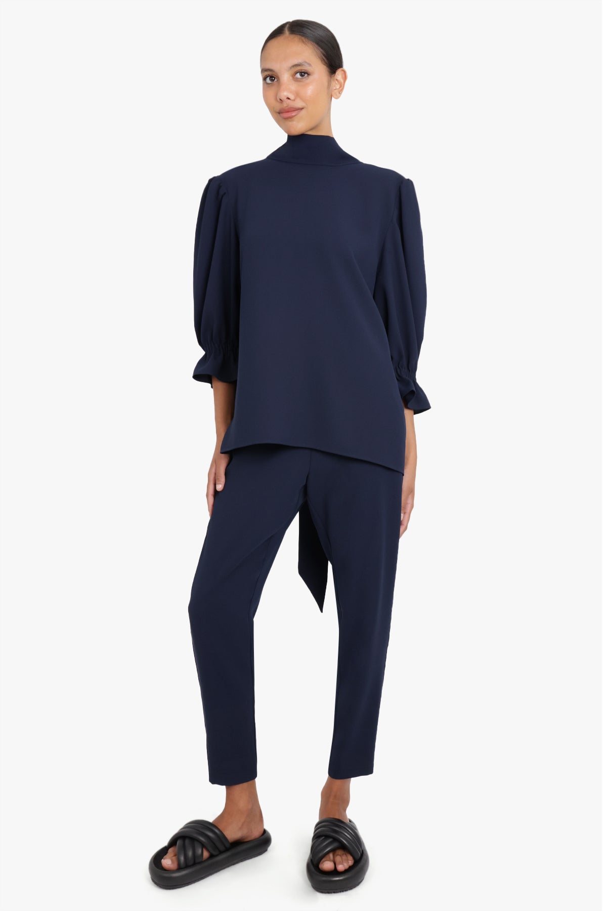 MAISON POI RTW FLUID VICTORIANA BLOUSE 3/4SL NAVY