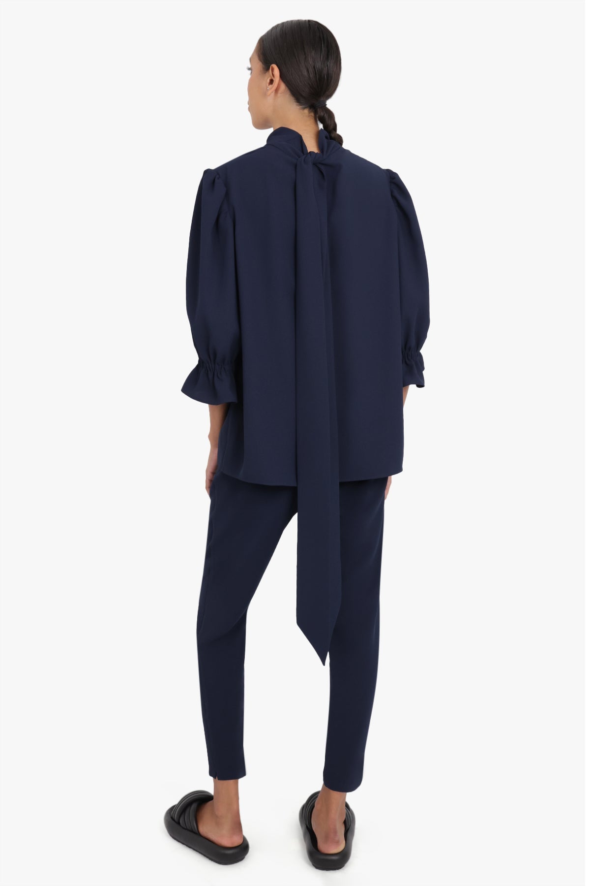 MAISON POI RTW FLUID VICTORIANA BLOUSE 3/4SL NAVY