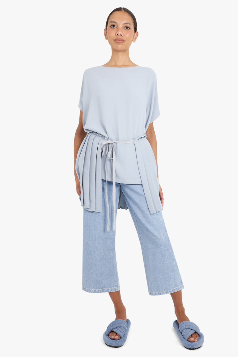MM6 BY MAISON MARGIELA RTW TIE UP PLEATED BLOUSE S/S ICE BLUE