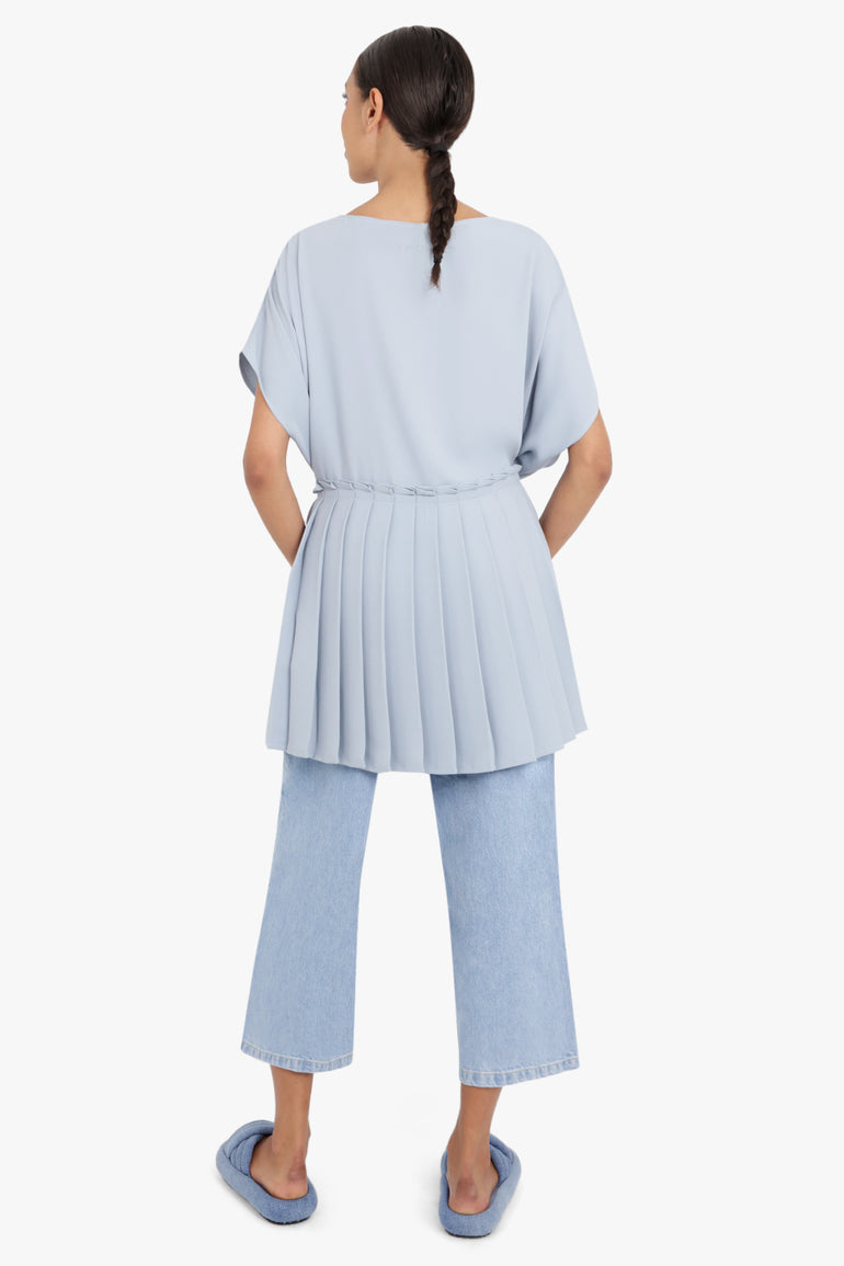 MM6 BY MAISON MARGIELA RTW TIE UP PLEATED BLOUSE S/S ICE BLUE