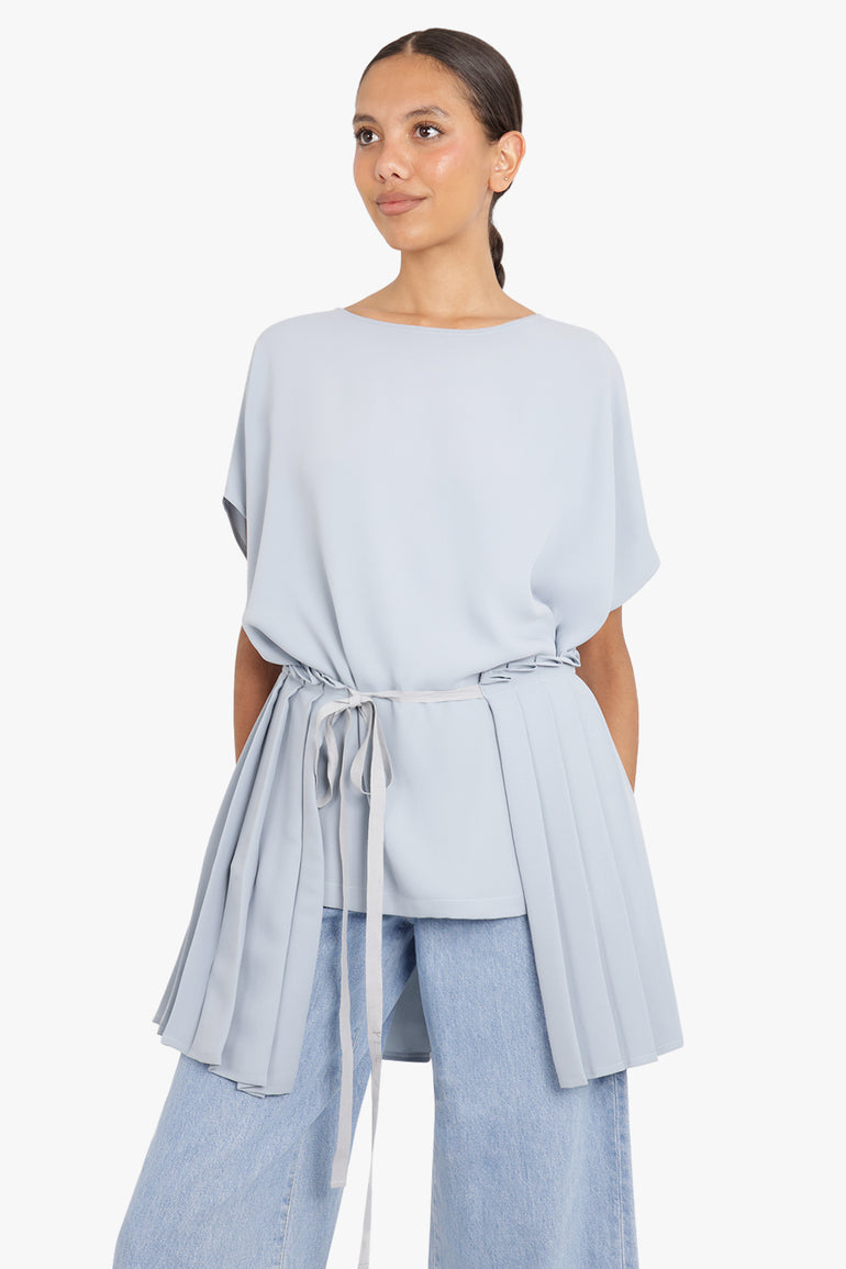 MM6 BY MAISON MARGIELA RTW TIE UP PLEATED BLOUSE S/S ICE BLUE