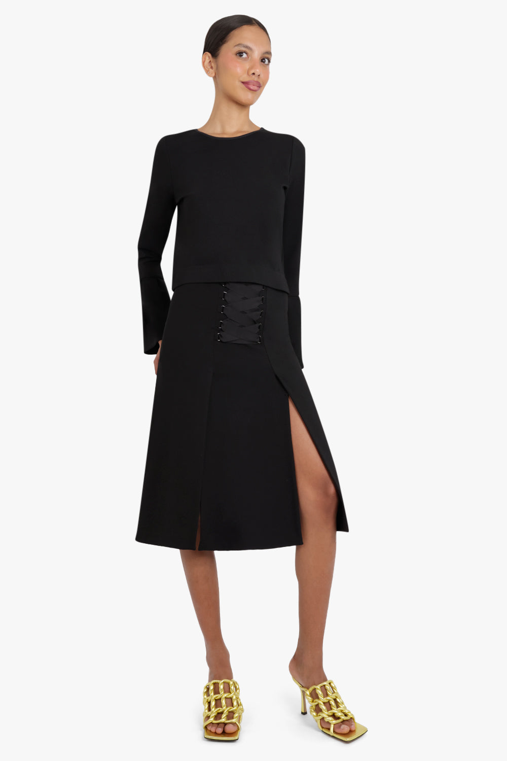 MAISON POI RTW TOUSJOUR A-LINE SPLIT SKIRT BLACK