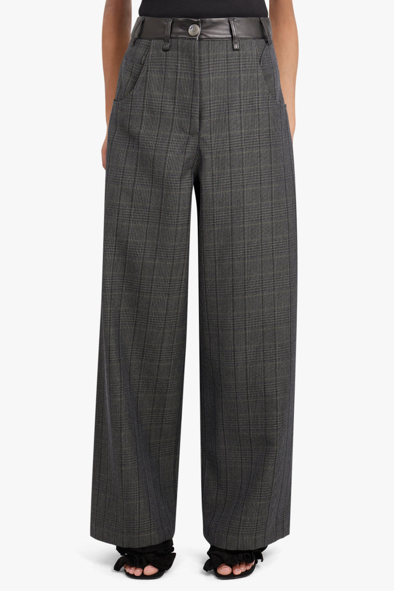 SONG FOR THE MUTE RTW Wide Leg Pant in Glen Check | Charcoal