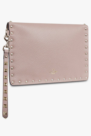VALENTINO BAGS PINK ROCKSTUD MEDIUM POUCH GRAINED | POUDRE