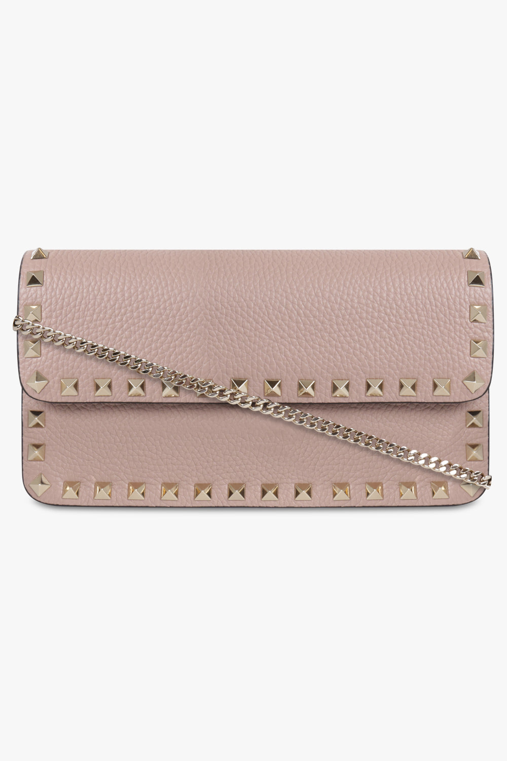 VALENTINO BAGS BEIGE ROCKSTUD WALLET ON CHAIN | POUDRE