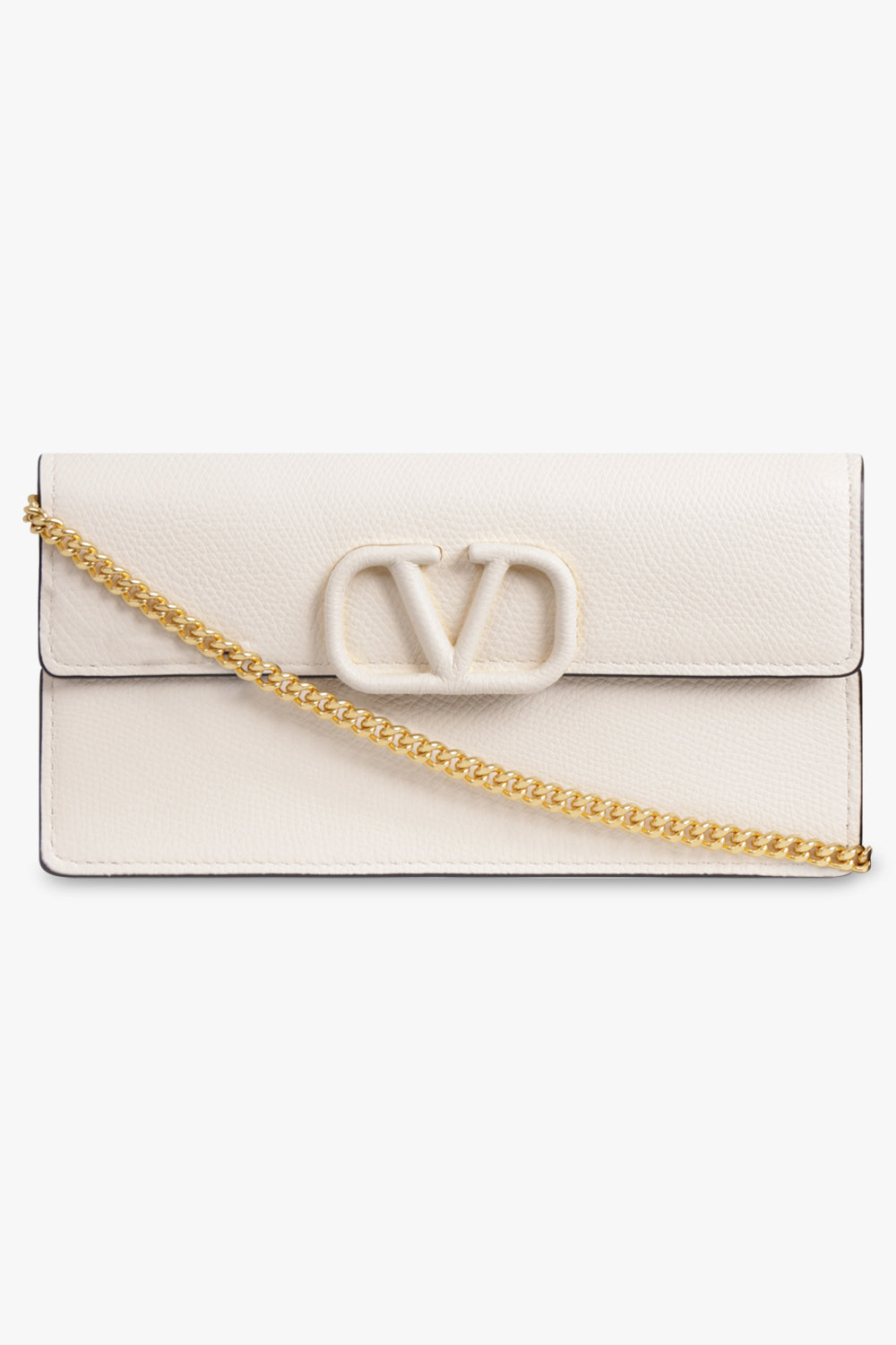 VALENTINO BAGS WHITE VRING SIGNATURE WALLET ON CHAIN LIGHT IVORY