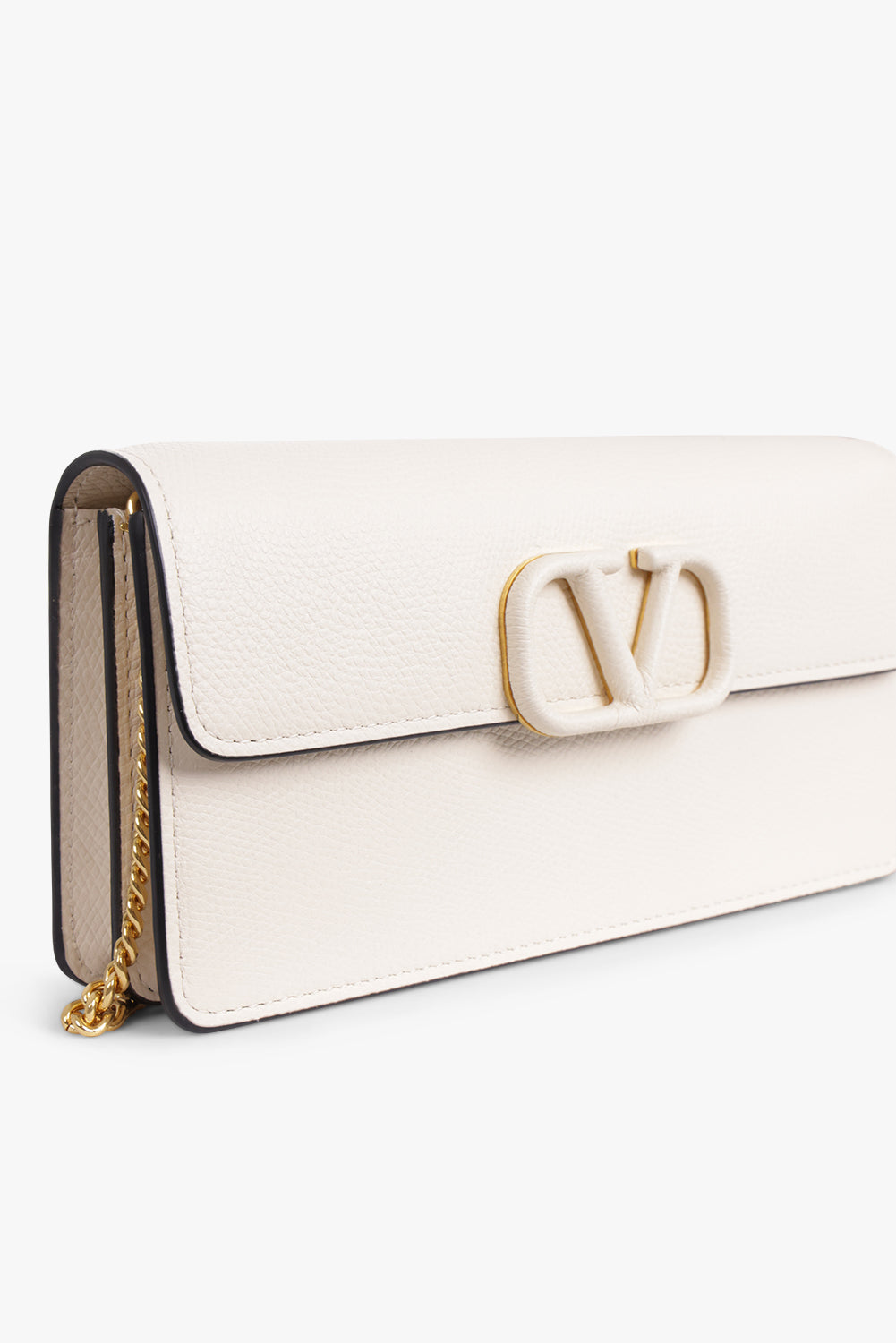VALENTINO BAGS WHITE VRING SIGNATURE WALLET ON CHAIN LIGHT IVORY