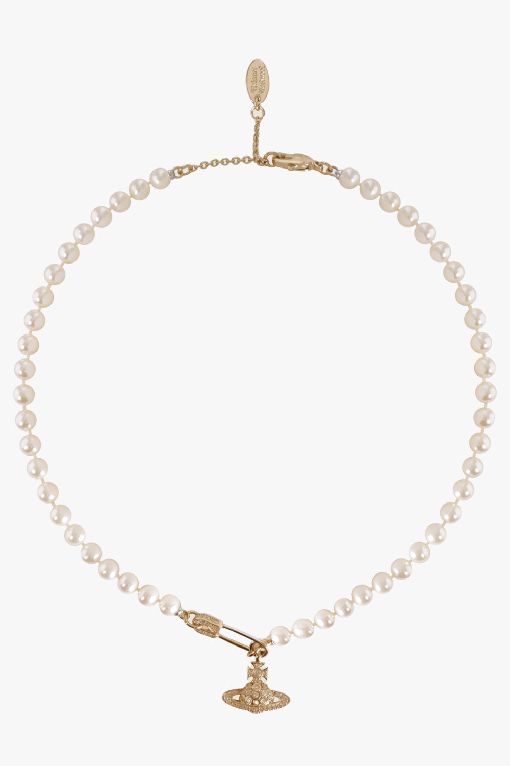 Lucrece Pearl Orb X Safety Pin Necklace | White/Gold – Parlour X