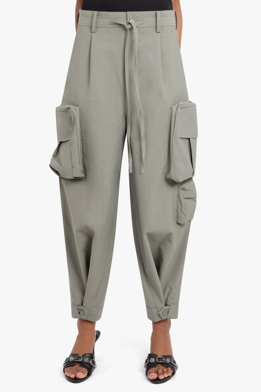 Y-3 RTW Wide Leg Cotton Cargo Pants | Stone Green