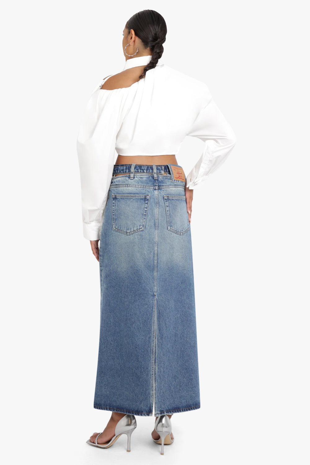 Y/PROJECT RTW Y Belt Denim Midi Skirt | Evergreen Vintage Blue