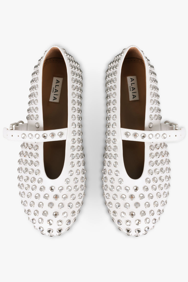Crystal Embellished Ballet Flat White – Parlour X