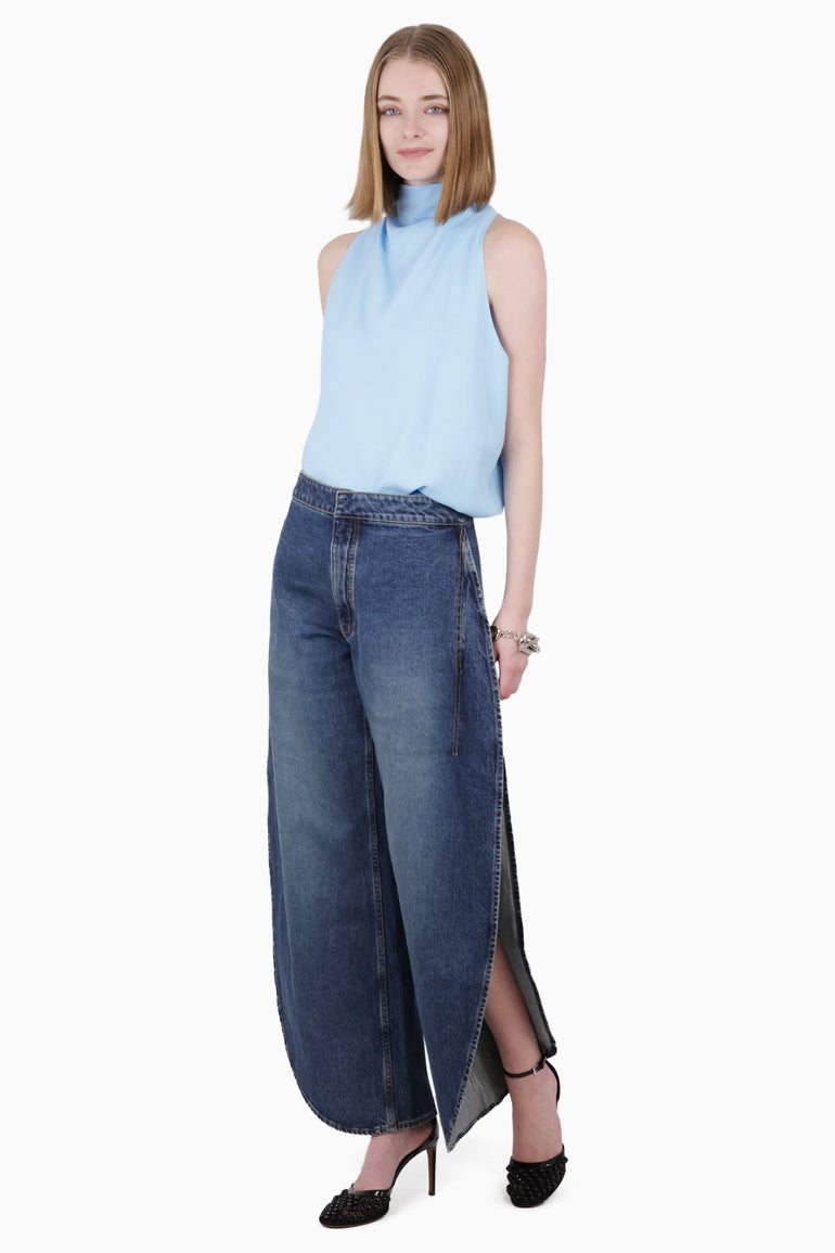 ALAIA RTW Folded Halterneck S/Less Top | Light Blue