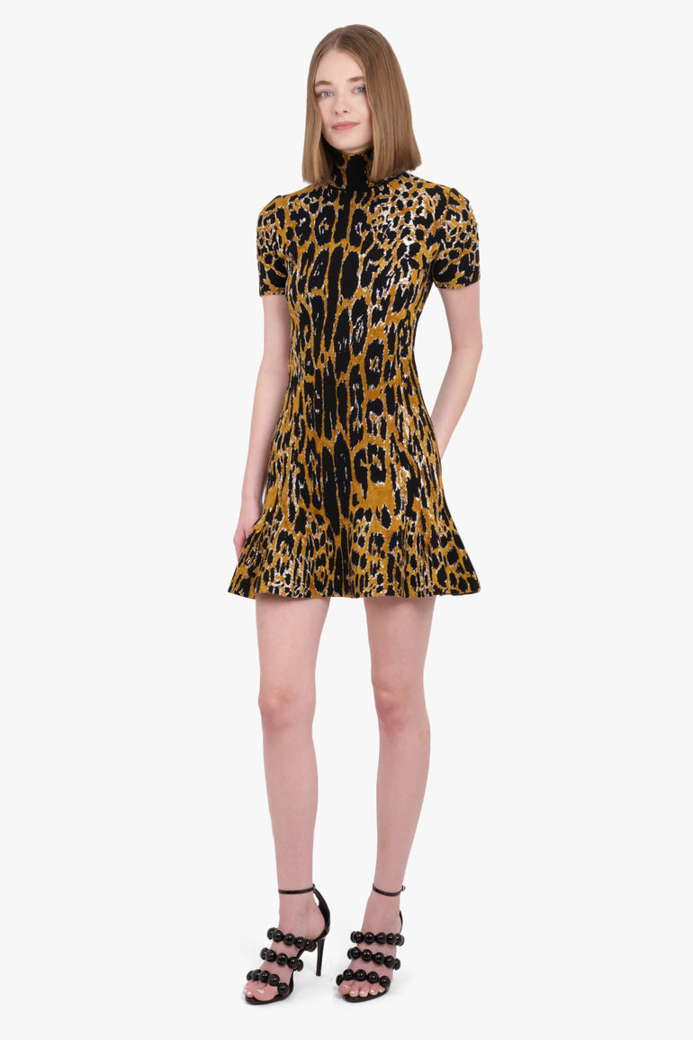 cheetah print skater dress boohoo Women's Chiffon Leopard Print Puff Sleeve Milkmaid Skater Dress - Leopard