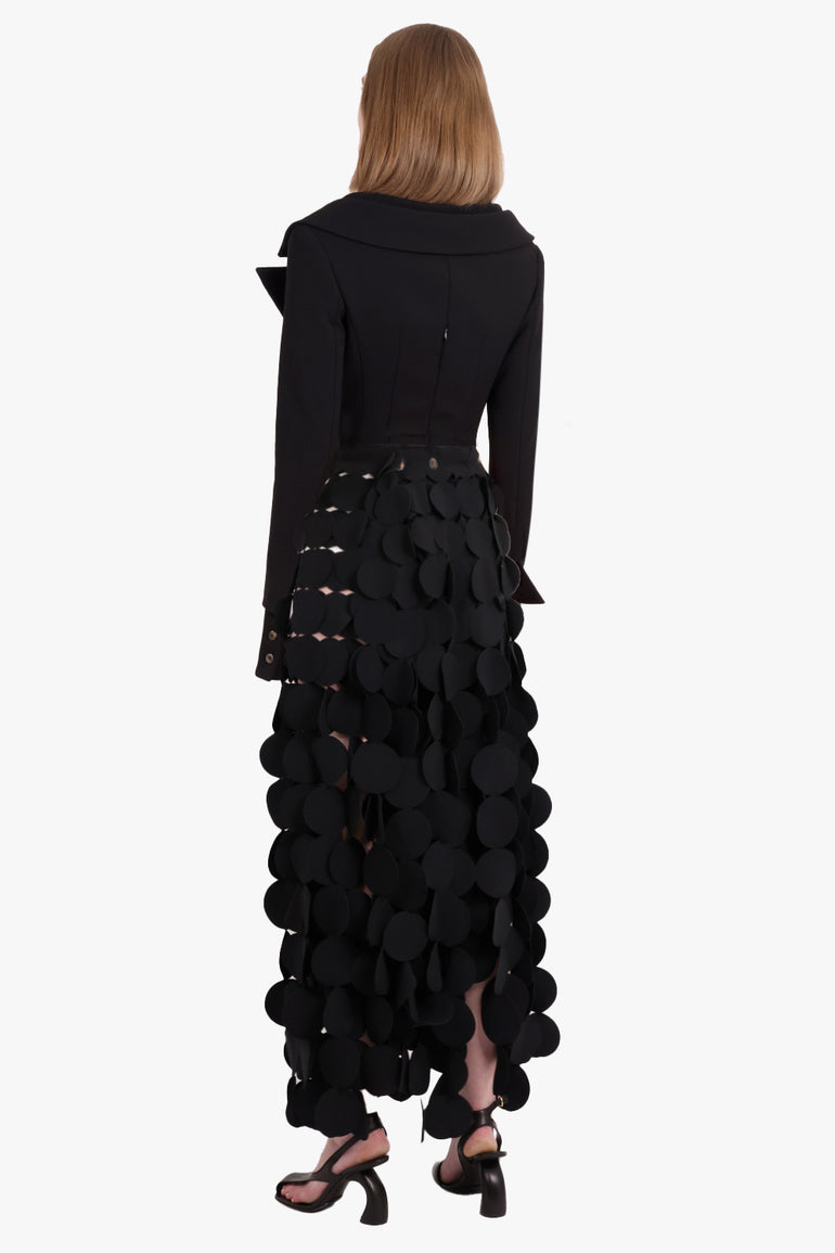 AWAKE MODE RTW Low Cut Decollete Crossover Shirt Jacket Detail Bodysuit | Black