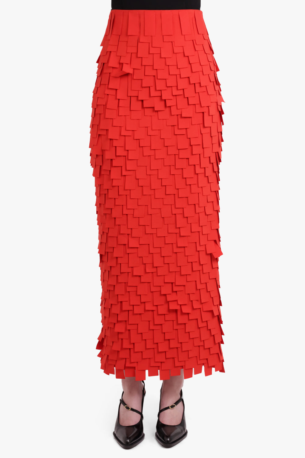 AWAKE MODE RTW Multi Rectangle Textured Maxi Skirt | Red