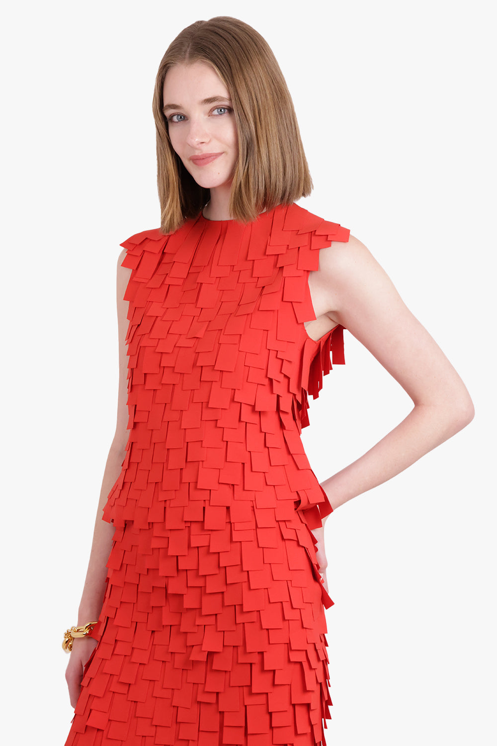 AWAKE MODE RTW Multi Rectangle Textured Sleeveless Top | Red