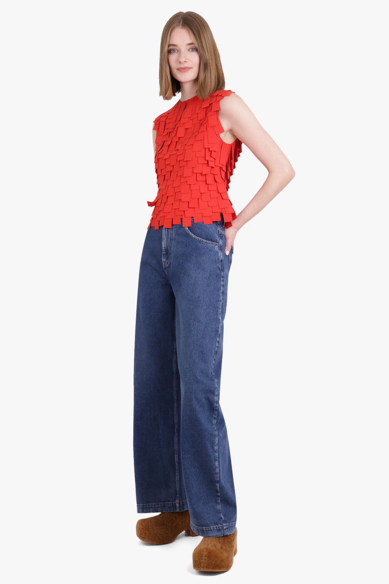 AWAKE MODE RTW Multi Rectangle Textured Sleeveless Top | Red
