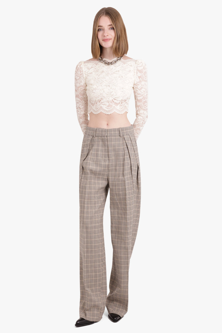 RABANNE RTW Check Print Straight Pant | Beige