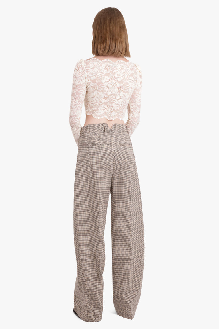 RABANNE RTW Check Print Straight Pant | Beige