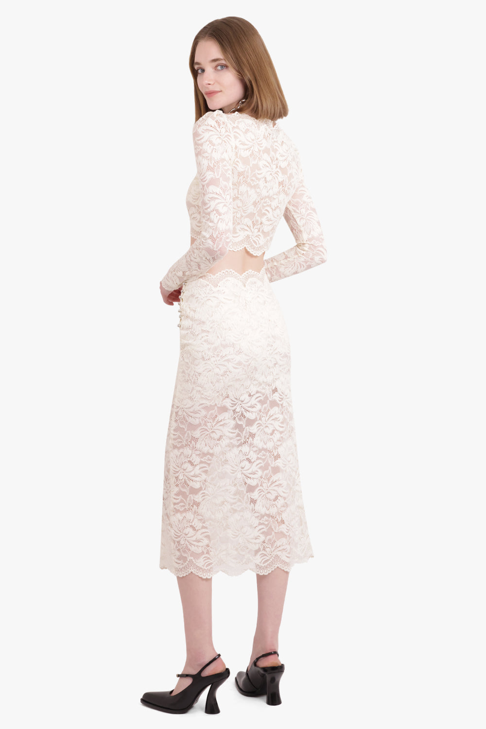 RABANNE RTW Lace Straight Midi Skirt | Ivory