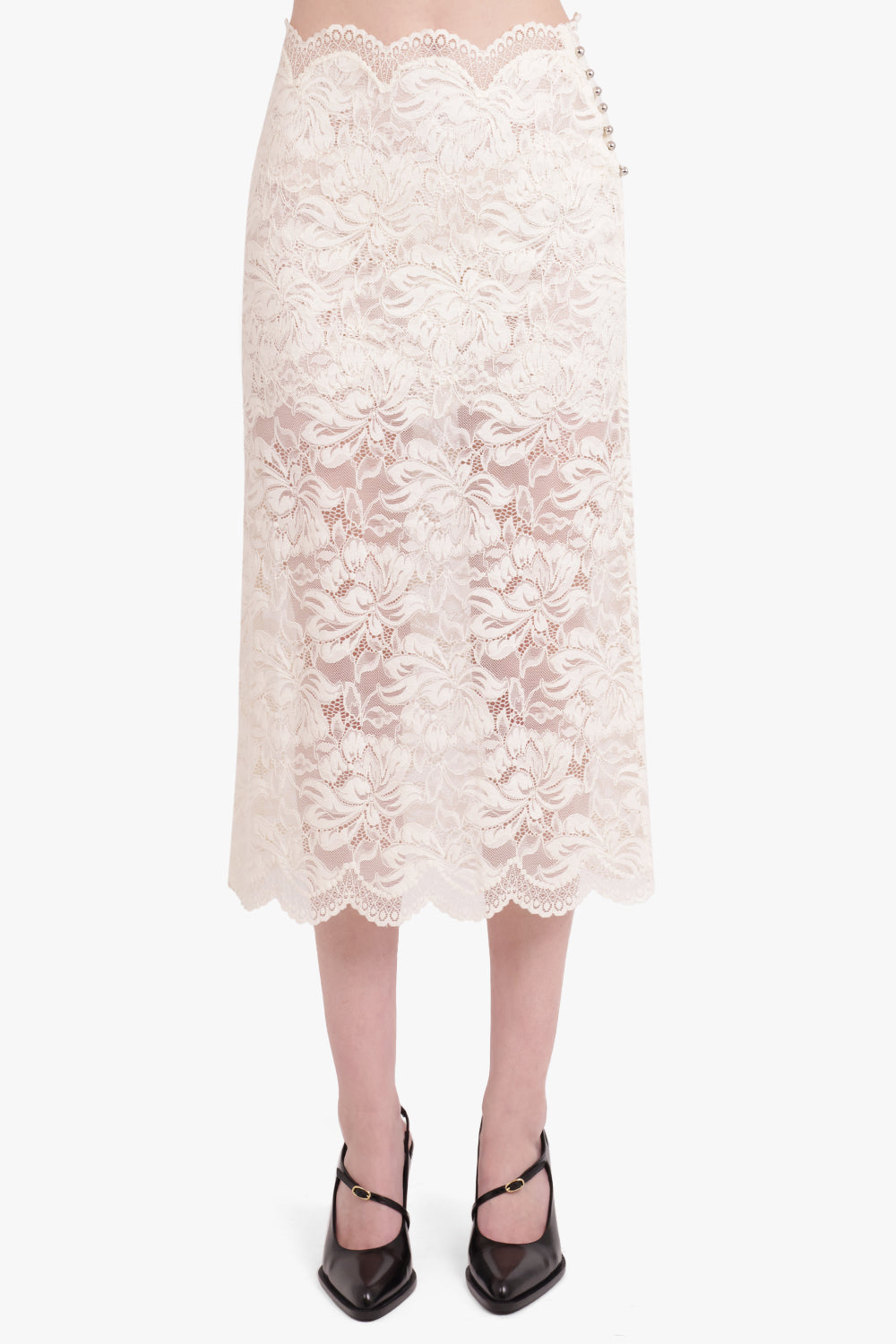 RABANNE RTW Lace Straight Midi Skirt | Ivory