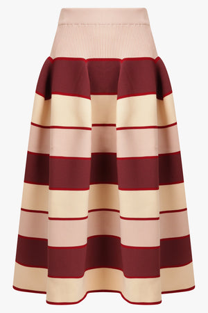 CFCL RTW Flared Stripe Midi Skirt | Red/Beige/Pink
