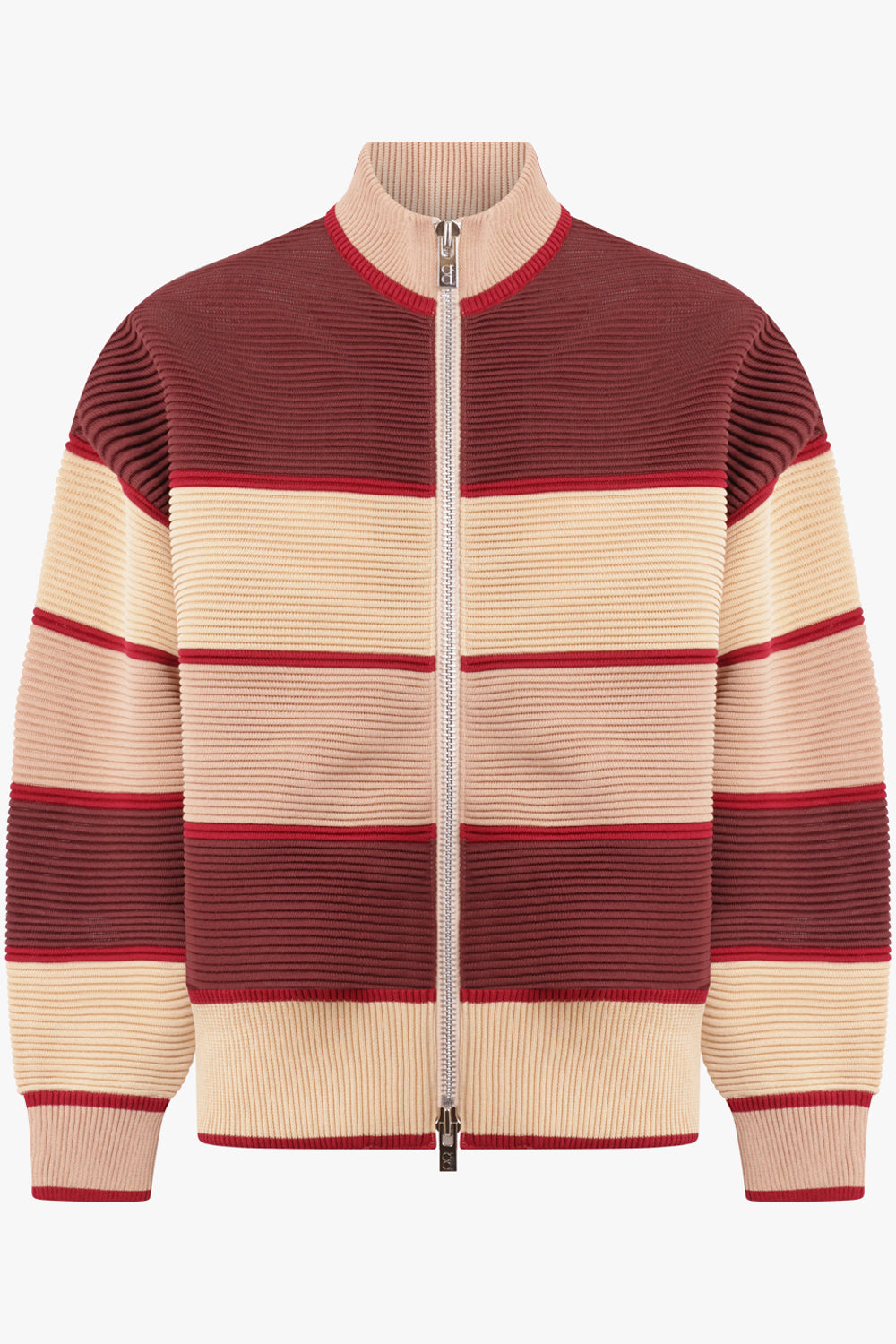 CFCL RTW Zip Up Stripe Bomber Jacket | Red/Beige/Pink
