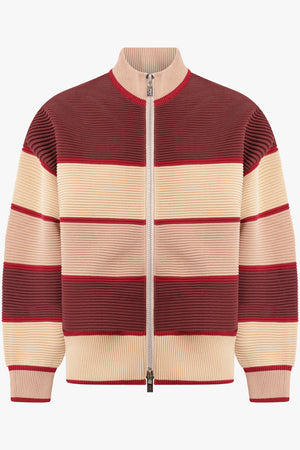 CFCL RTW Zip Up Stripe Bomber Jacket | Red/Beige/Pink