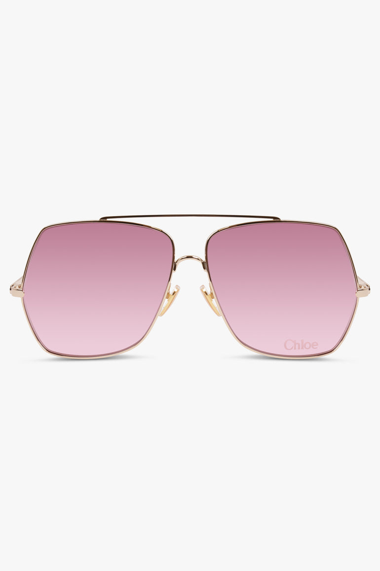 CHLOE ACCESSORIES GOLD / PINK CH02785 Rectangular Solared Sunglasses | Gold/Red