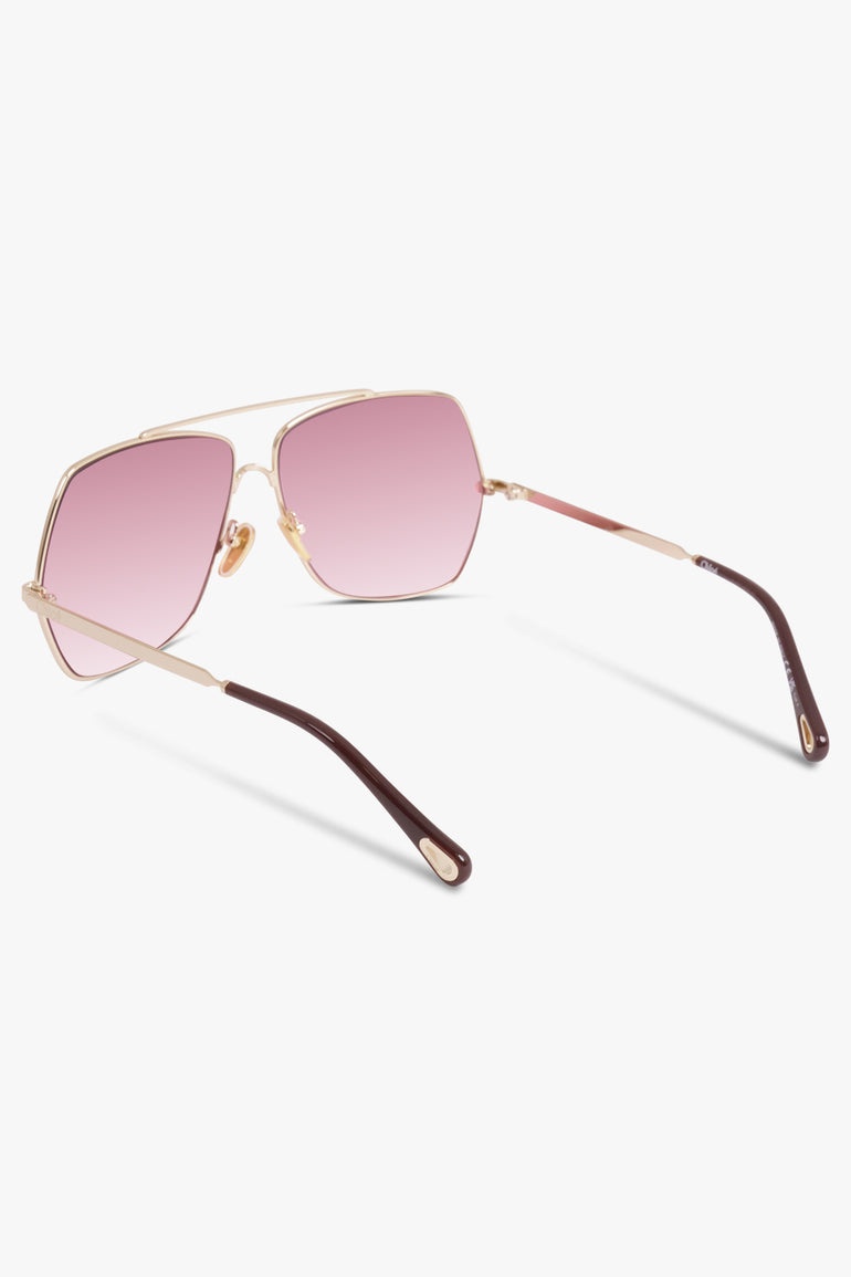 CHLOE ACCESSORIES GOLD / PINK CH02785 Rectangular Solared Sunglasses | Gold/Red