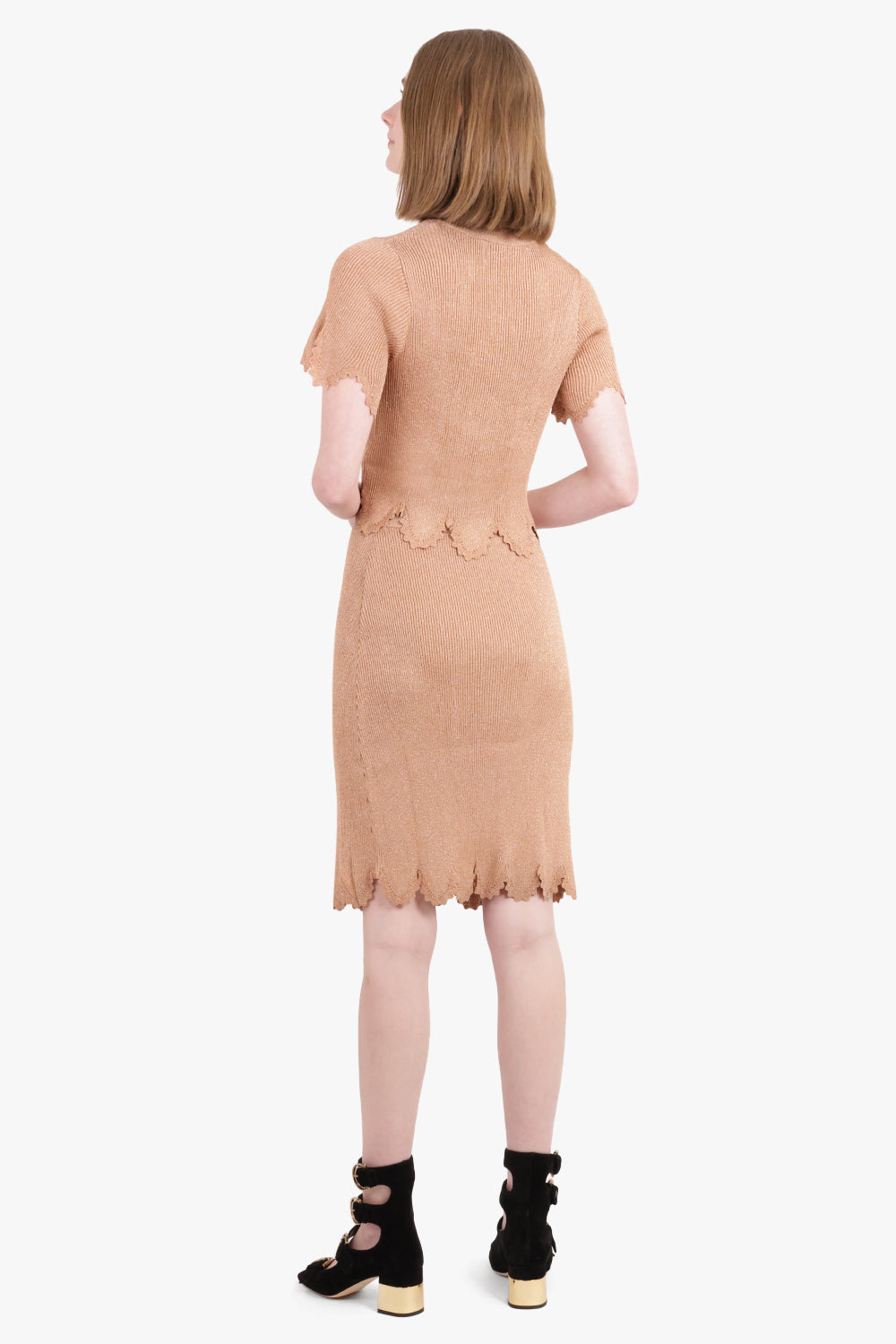CHLOE RTW Scalloped Lurex Midi Skirt | Lovely Beige
