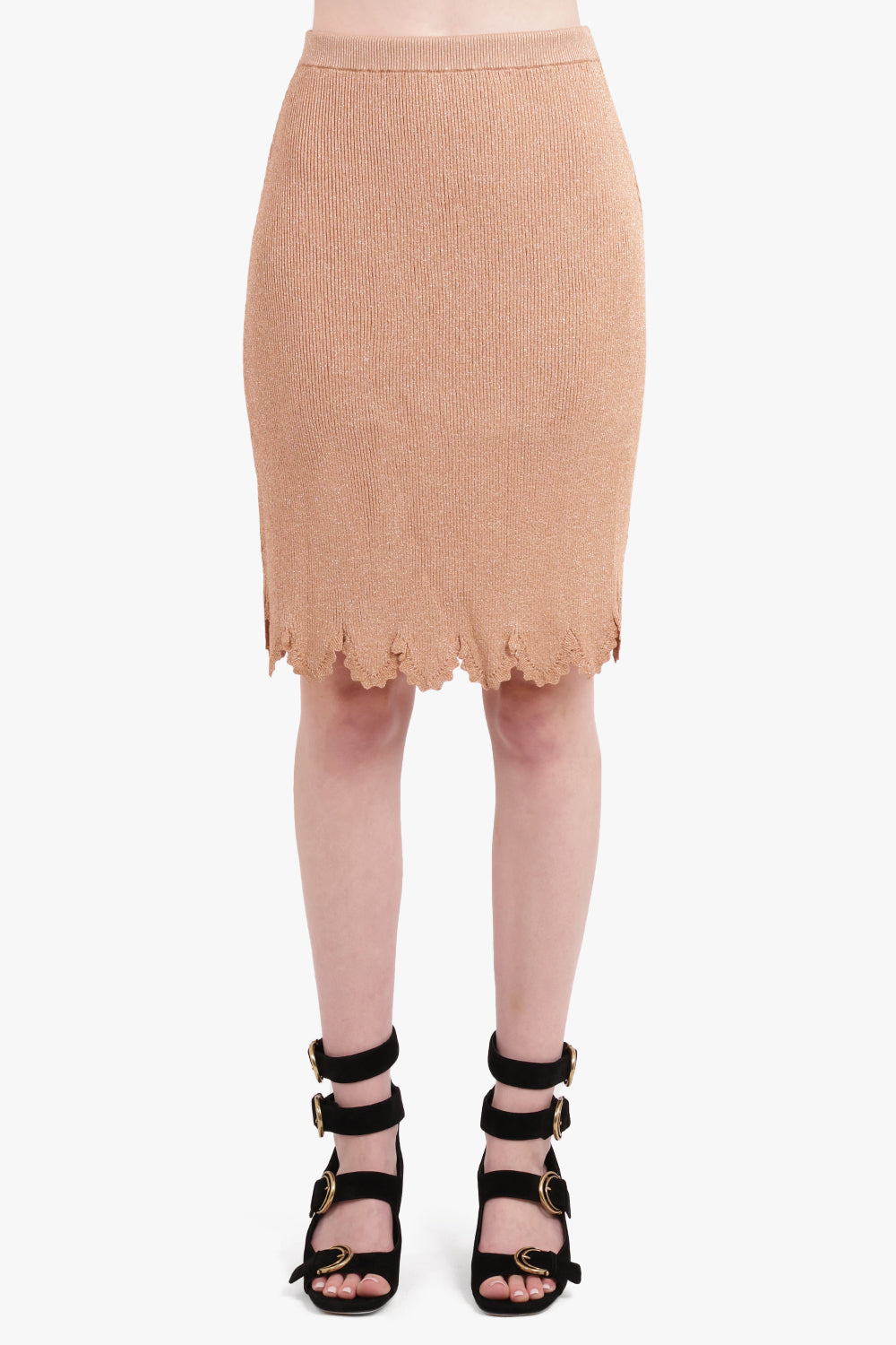 CHLOE RTW Scalloped Lurex Midi Skirt | Lovely Beige