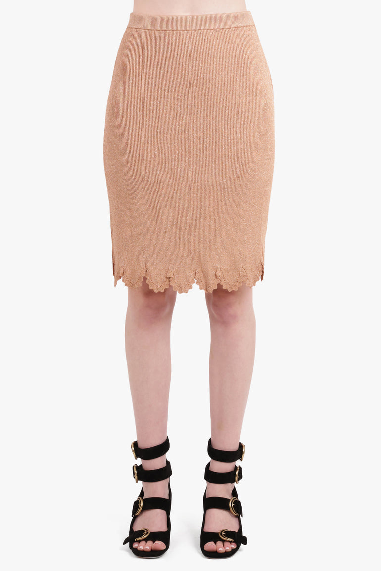 CHLOE RTW Scalloped Lurex Midi Skirt | Lovely Beige