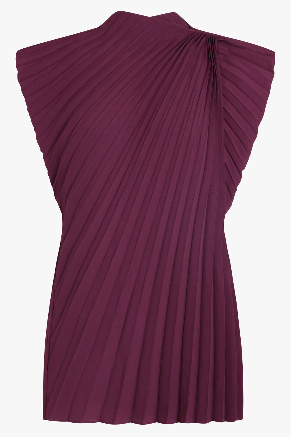 COLVILLE RTW Cerith S/S Pleat Asymmetric Drape Top | Mulberry Purple