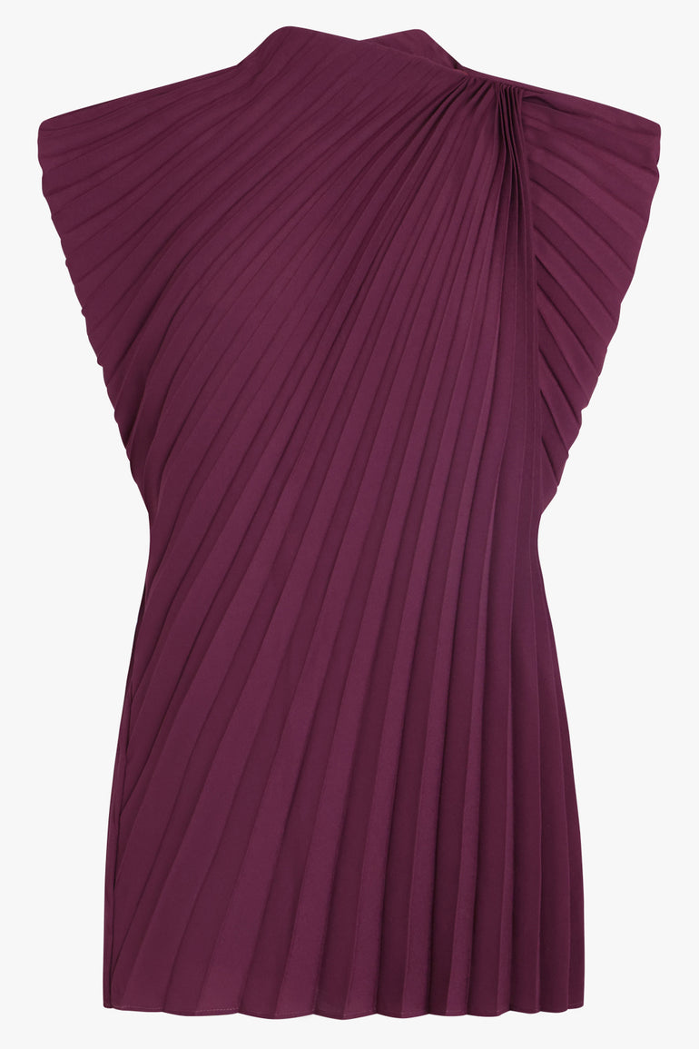 COLVILLE RTW Cerith S/S Pleat Asymmetric Drape Top | Mulberry Purple